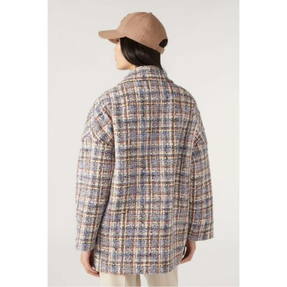 BA&SH Paris Blue Cream & Red Plaid Tweed Oversized Blazer Jacket Timy Short Coat - Picture 3 of 14